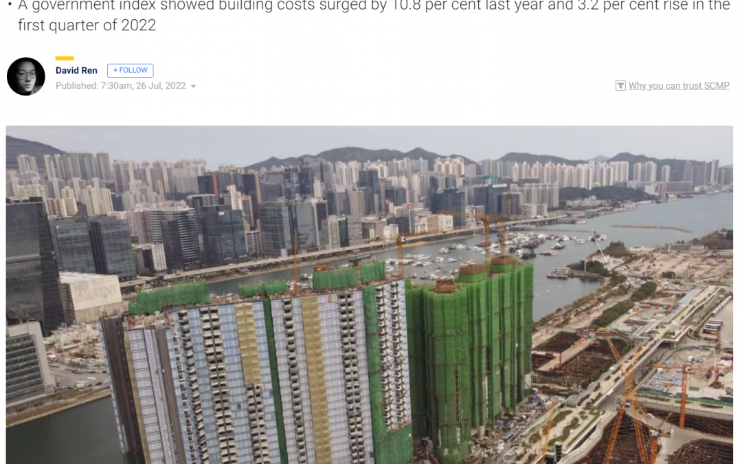 Prof. Wilson Lu was interviewed by the South China Morning Post (SCMP) to talk about escalating construction cost in Hong Kong