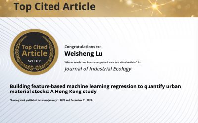A paper “Building feature-based matching learning to quantify urban material stocks: A Hong Kong Study. Journal of Industrial Ecology” was ranked by Wiley as a top cited paper in the Journal in 2023.